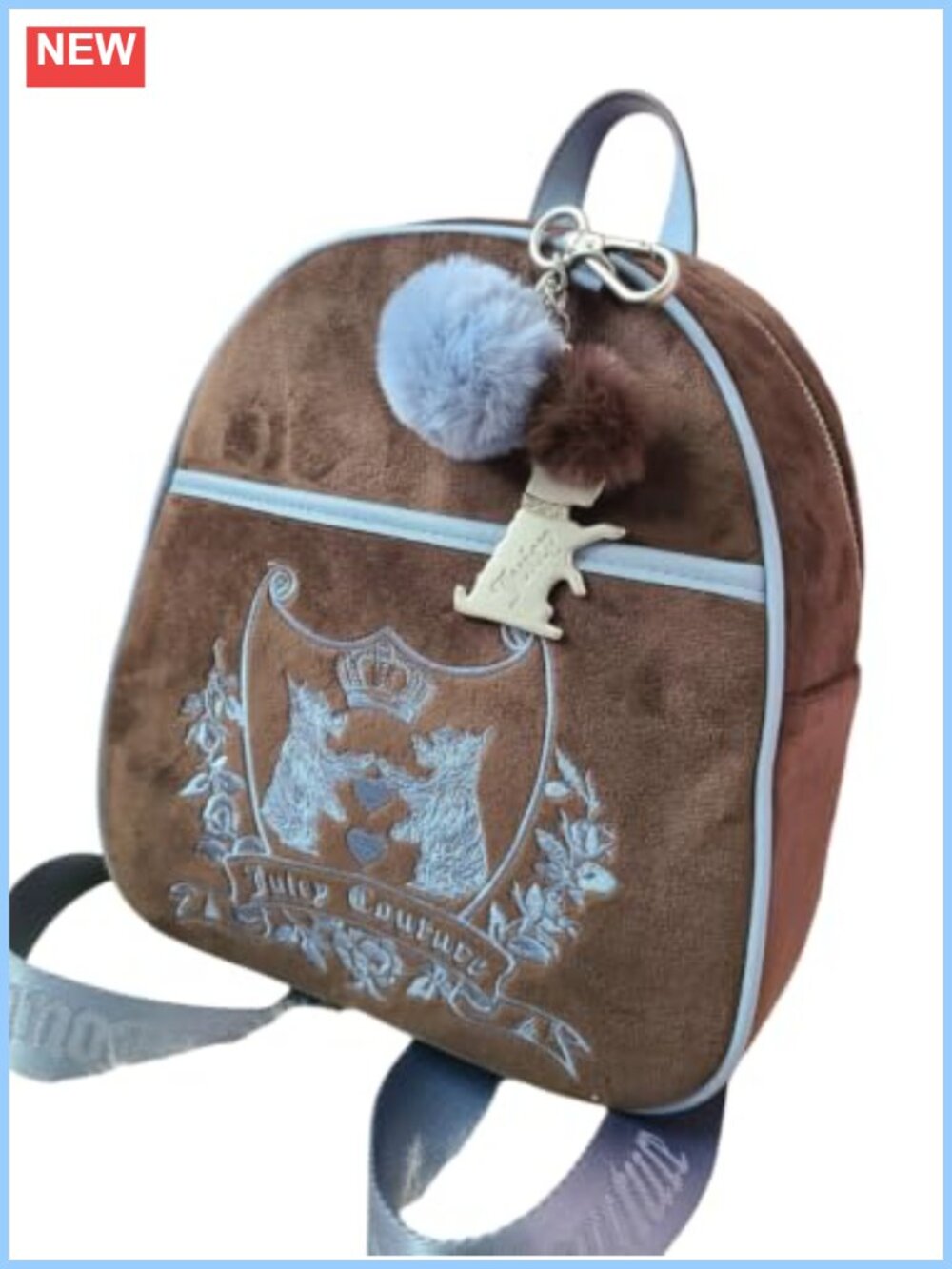Velour Mini Backpack with Embroidered Crest and Adjustable Straps